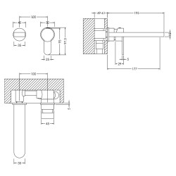 Arvan Wall Mounted 2 Tap Hole Basin Mixer - Chrome - Technical Drawing