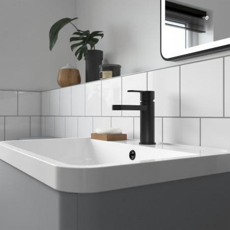 Arvan Mono Basin Mixer With Push Button Waste - Matt Black