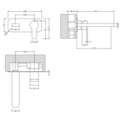 Arvan Wall Mounted 2 Tap Hole Basin Mixer With Plate - Matt Black - Technical Drawing