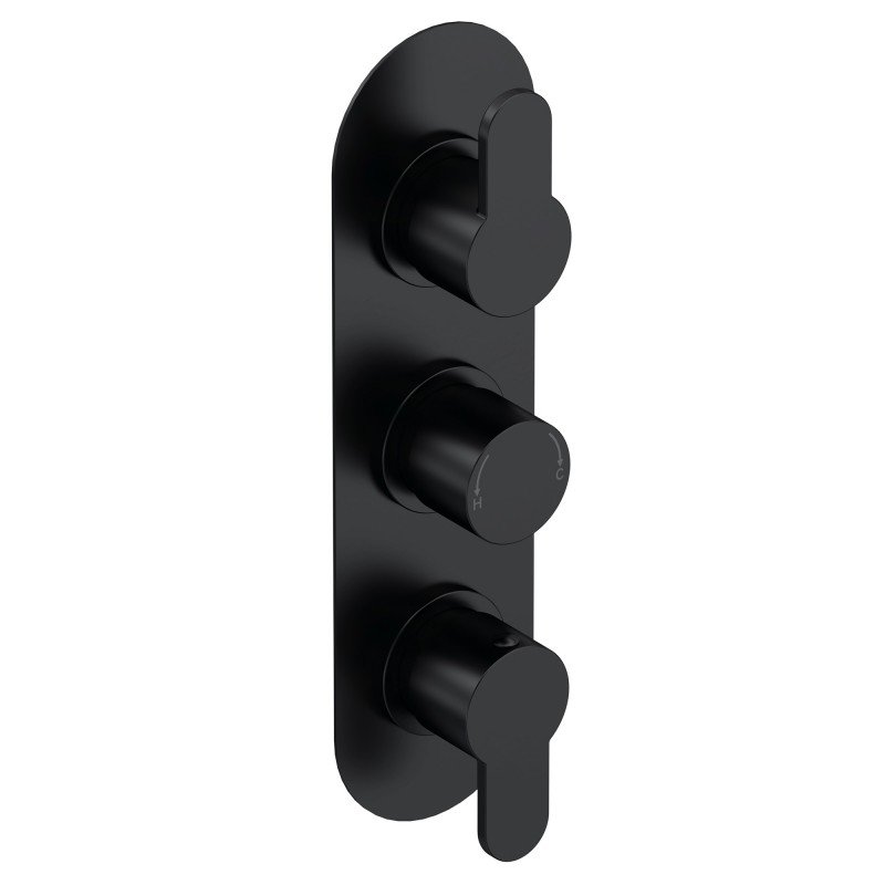 Arvan Triple Thermostatic Valve With Diverter - Matt Black Arvan Triple Thermostatic Valve With Diverter - Matt Black