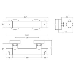 Arvan Thermostatic Bar Valve - Chrome - Technical Drawing