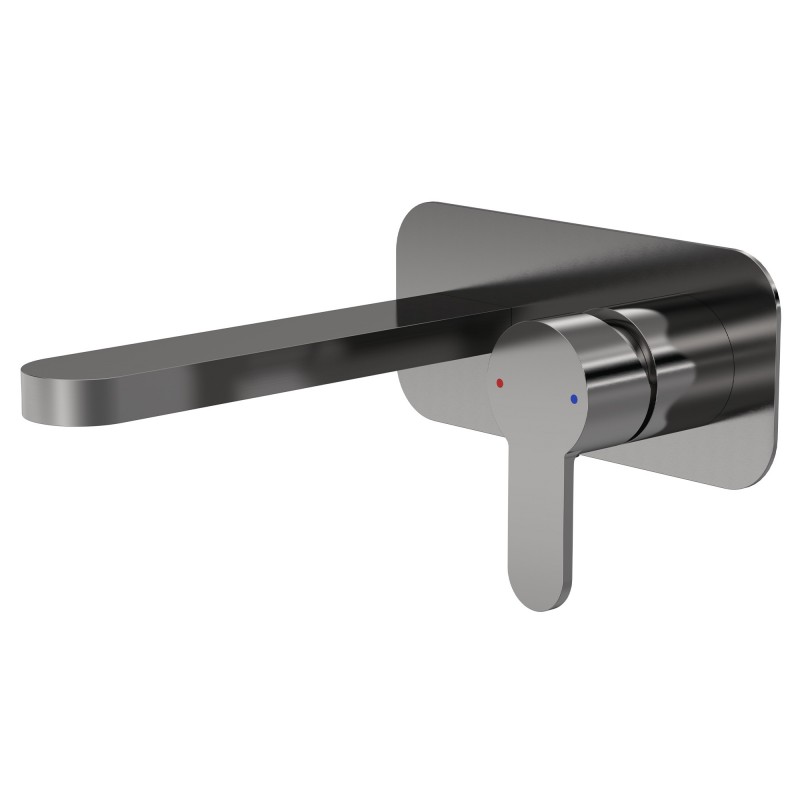 Arvan Wall Mounted 2 Tap Hole Basin Mixer With Plate - Brushed Pewter Arvan Wall Mounted 2 Tap Hole Basin Mixer With Plate - Brushed Pewter