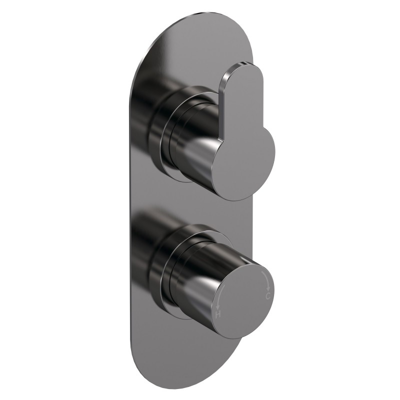 Arvan Twin Thermostatic Valve With Diverter - Brushed Pewter Arvan Twin Thermostatic Valve With Diverter - Brushed Pewter