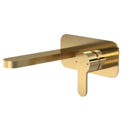 Arvan Wall Mounted 2 Tap Hole Basin Mixer With Plate - Brushed Brass
