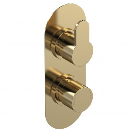 Arvan Twin Thermostatic Valve With Diverter - Brushed Brass