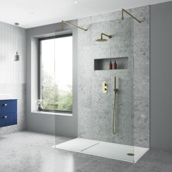 Arvan Twin Thermostatic Valve With Diverter - Brushed Brass