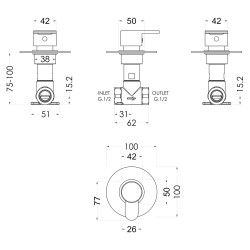 Arvan Concealed Stop Tap - Chrome - Technical Drawing
