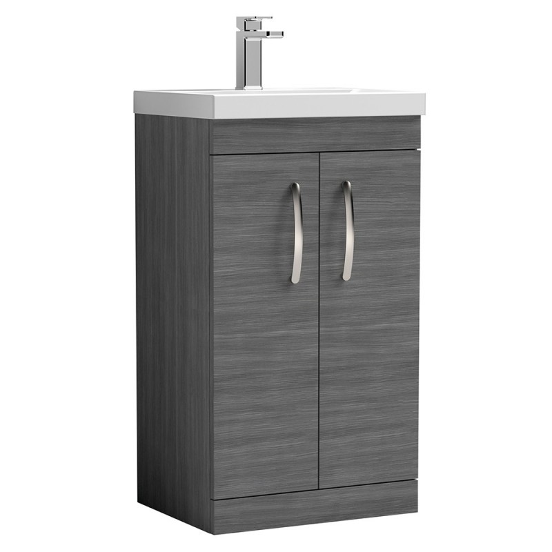 Athena 500mm Freestanding Cabinet & Mid-Edge Basin 2 Doors - Anthracite Woodgrain Athena 500mm Freestanding Cabinet & Mid-Edge Basin 2 Doors - Anthracite Woodgrain
