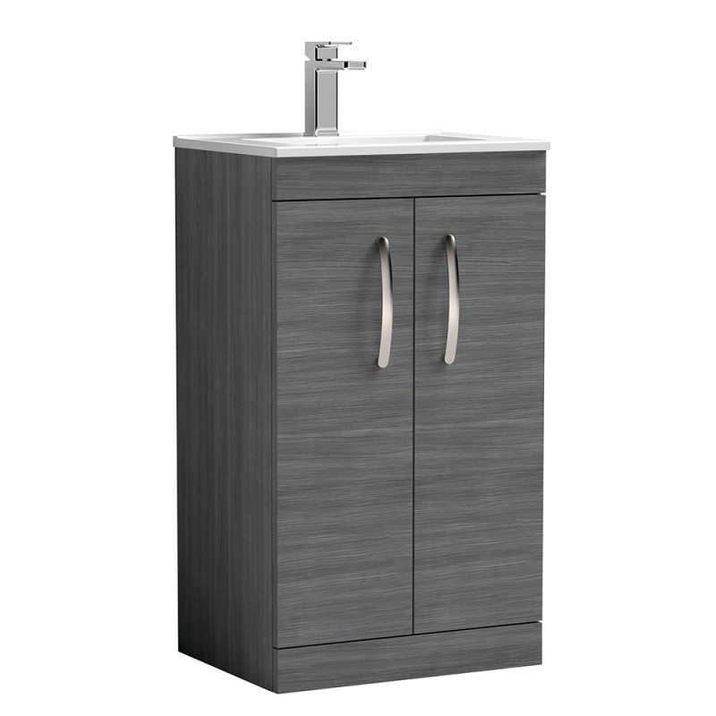 Athena 500mm Freestanding Cabinet & Minimalist Basin 2 Doors - Anthracite Woodgrain Athena 500mm Freestanding Cabinet & Minimalist Basin 2 Doors - Anthracite Woodgrain