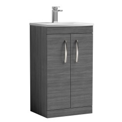 Athena 500mm Freestanding Vanity With Curved Basin - Anthracite Woodgrain