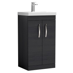 Athena 500mm Freestanding Cabinet & Mid-Edge Basin 2 Doors - Charcoal Black Woodgrain