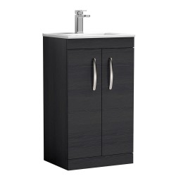 Athena 500mm Freestanding Cabinet & Minimalist Basin 2 Doors - Charcoal Black Woodgrain