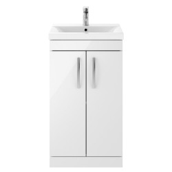 Athena 500mm Freestanding Cabinet & Mid-Edge Basin 2 Doors - Gloss White