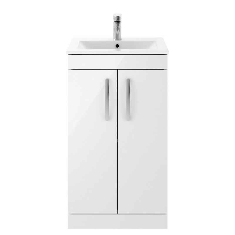Athena 500mm Freestanding Cabinet & Minimalist Basin 2 Doors - Gloss White Athena 500mm Freestanding Cabinet & Minimalist Basin 2 Doors - Gloss White