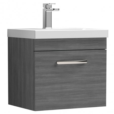 Athena 500mm Wall Hung Cabinet & Mid-Edge Basin - Anthracite Woodgrain