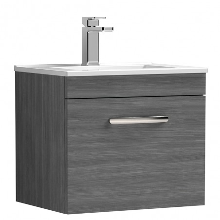 Athena 500mm Wall Hung Cabinet & Minimalist Basin - Anthracite Woodgrain