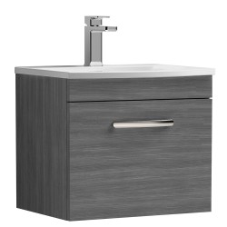 Athena 500mm Wall Hung Vanity With Curved Basin - Anthracite Woodgrain