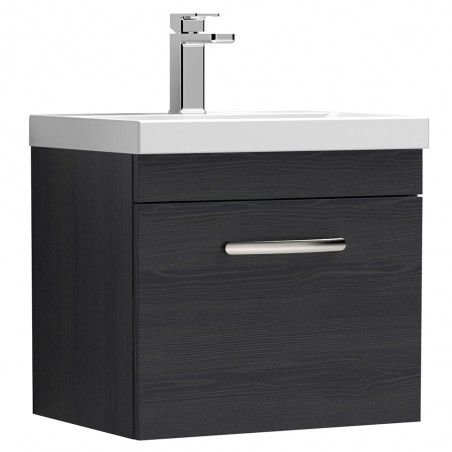 Athena 500mm Wall Hung Cabinet & Mid-Edge Basin - Charcoal Black Woodgrain