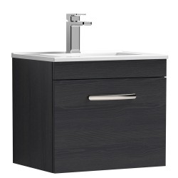 Athena 500mm Wall Hung Cabinet & Minimalist Basin - Charcoal Black Woodgrain