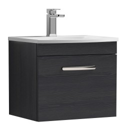 Athena 500mm Wall Hung Vanity With Curved Basin - Charcoal Black Woodgrain