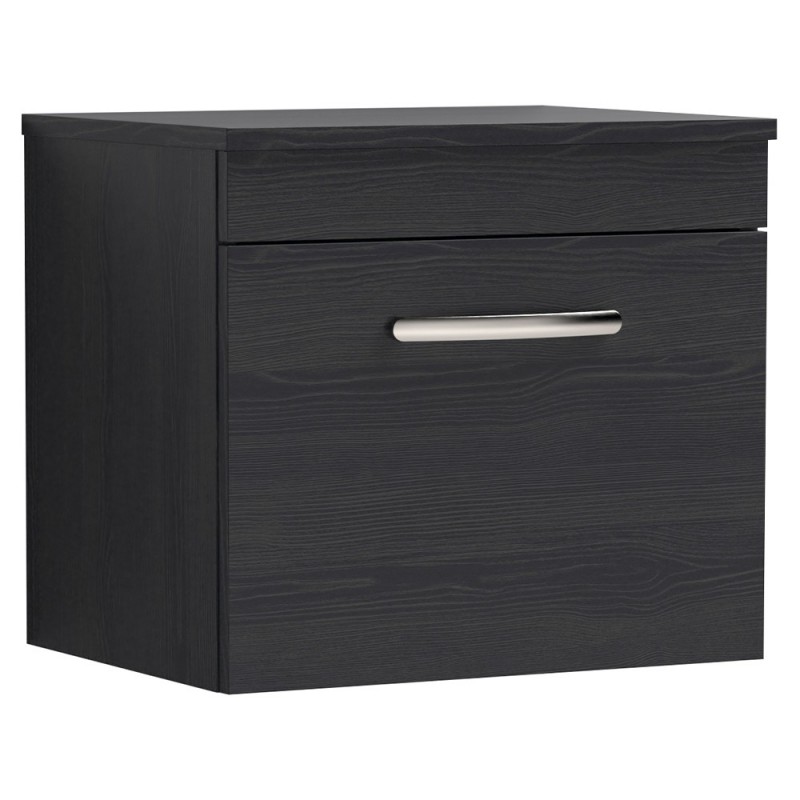 Athena 500mm Wall Hung Cabinet & Worktop - Charcoal Black Woodgrain