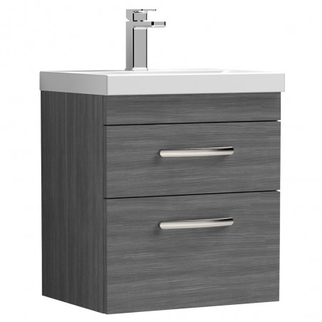 Athena 500mm Wall Hung Cabinet & Mid-Edge Basin - Anthracite Woodgrain