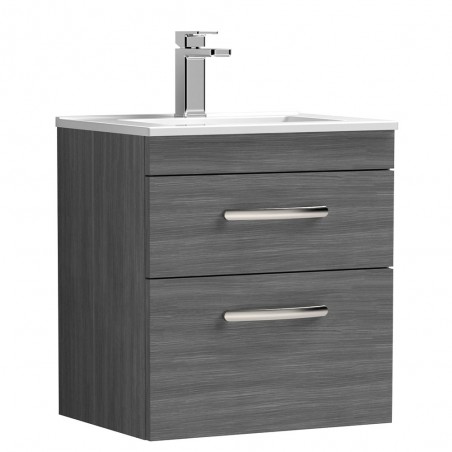 Athena 500mm Wall Hung Cabinet & Minimalist Basin - Anthracite Woodgrain