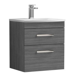 Athena 500mm Wall Hung Vanity With Curved Basin - Anthracite Woodgrain