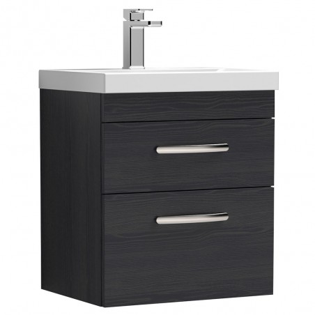 Athena 500mm Wall Hung Cabinet & Mid-Edge Basin - Charcoal Black Woodgrain