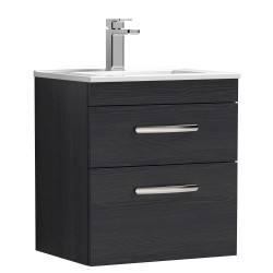 Athena 500mm Wall Hung Cabinet & Minimalist Basin - Charcoal Black Woodgrain