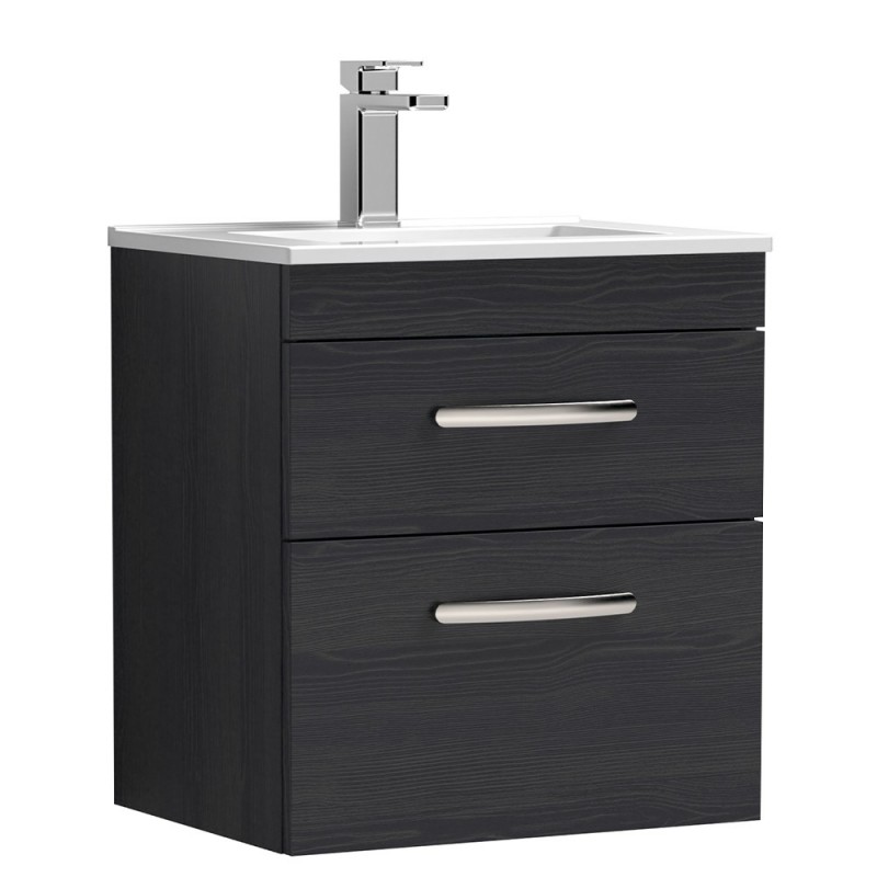 Athena 500mm Wall Hung Cabinet & Minimalist Basin - Charcoal Black Woodgrain Athena 500mm Wall Hung Cabinet & Minimalist Basin - Charcoal Black Woodgrain