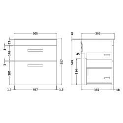 Athena 500mm Wall Hung Cabinet & Minimalist Basin - Charcoal Black Woodgrain - Technical Drawing