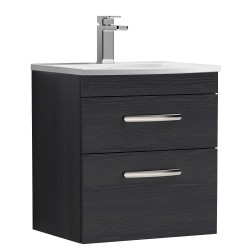 Athena 500mm Wall Hung Vanity With Curved Basin - Charcoal Black Woodgrain