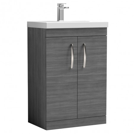 Athena 600mm Freestanding Cabinet & Mid-Edge Basin - Anthracite Woodgrain