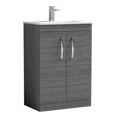 Athena 600mm Freestanding Cabinet & Minimalist Basin - Anthracite Woodgrain