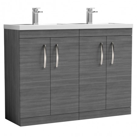 Athena 1200mm Freestanding Cabinet & Twin Polymarble Basin - Anthracite Woodgrain