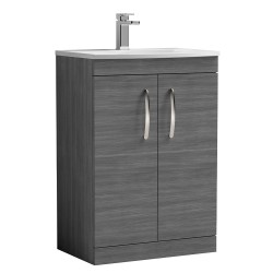 Athena 600mm Freestanding Vanity With Curved Basin - Anthracite Woodgrain