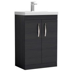 Athena 600mm Freestanding Cabinet & Mid-Edge Basin - Charcoal Black Woodgrain