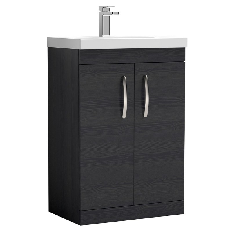 Athena 600mm Freestanding Cabinet & Mid-Edge Basin - Charcoal Black Woodgrain Athena 600mm Freestanding Cabinet & Mid-Edge Basin - Charcoal Black Woodgrain