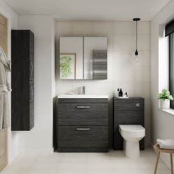 Athena 600mm Freestanding Cabinet & Mid-Edge Basin - Charcoal Black Woodgrain - Insitu