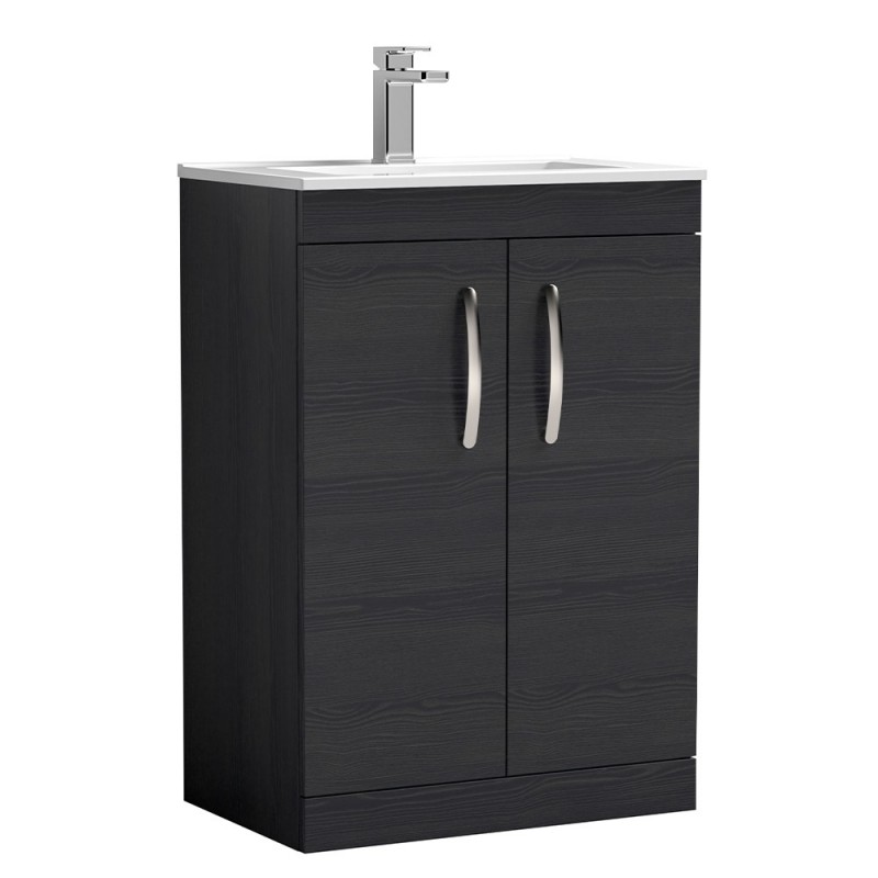 Athena 600mm Freestanding Cabinet & Minimalist Basin - Charcoal Black Woodgrain Athena 600mm Freestanding Cabinet & Minimalist Basin - Charcoal Black Woodgrain