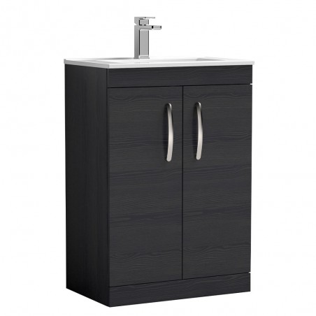 Athena 600mm Freestanding Cabinet & Minimalist Basin - Charcoal Black Woodgrain