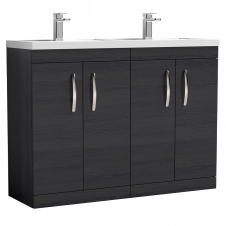 Athena 1200mm Freestanding Cabinet & Twin Polymarble Basin - Charcoal Black Woodgrain