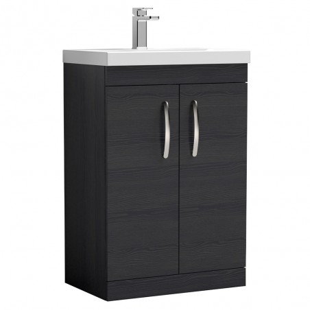 Athena 600mm Freestanding Vanity With Thin-Edge Basin 2 Doors - Charcoal Black Woodgrain