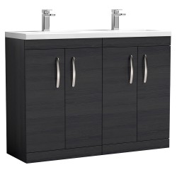 Athena 1200mm 4 Door Freestanding Cabinet With Double Ceramic Basin - Charcoal Black Woodgrain