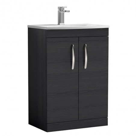 Athena 600mm Freestanding Vanity With Curved Basin - Charcoal Black Woodgrain