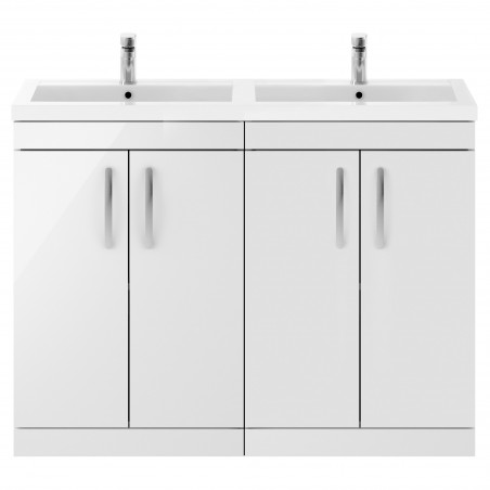 Athena 1200mm Freestanding Cabinet & Twin Polymarble Basin - Gloss White