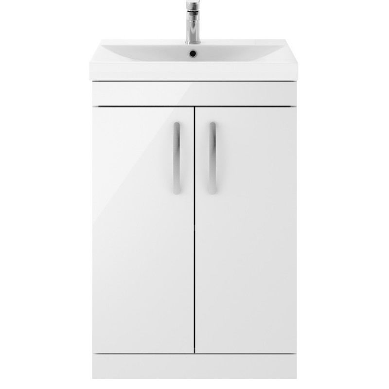 Athena 600mm Freestanding Vanity With Thin-Edge Basin 2 Doors - Gloss White