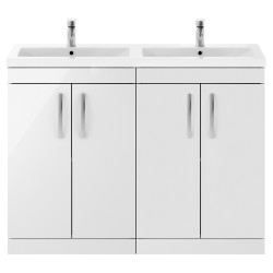 Athena 1200mm Freestanding 4 Door Cabinet With Double Ceramic Basin - Gloss White