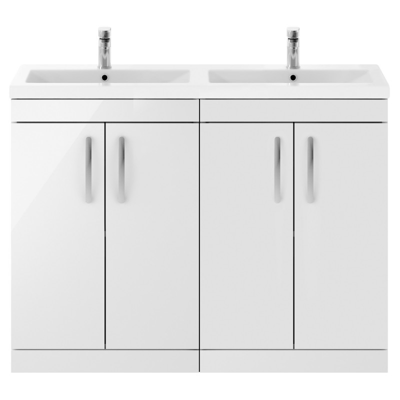 Athena 1200mm Freestanding 4 Door Cabinet With Double Ceramic Basin - Gloss White Athena 1200mm Freestanding 4 Door Cabinet With Double Ceramic Basin - Gloss White